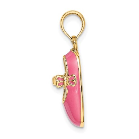 14K Gold Pink Enamel 3-D Mary Jane Baby Shoe charm - Picture 5 of 6